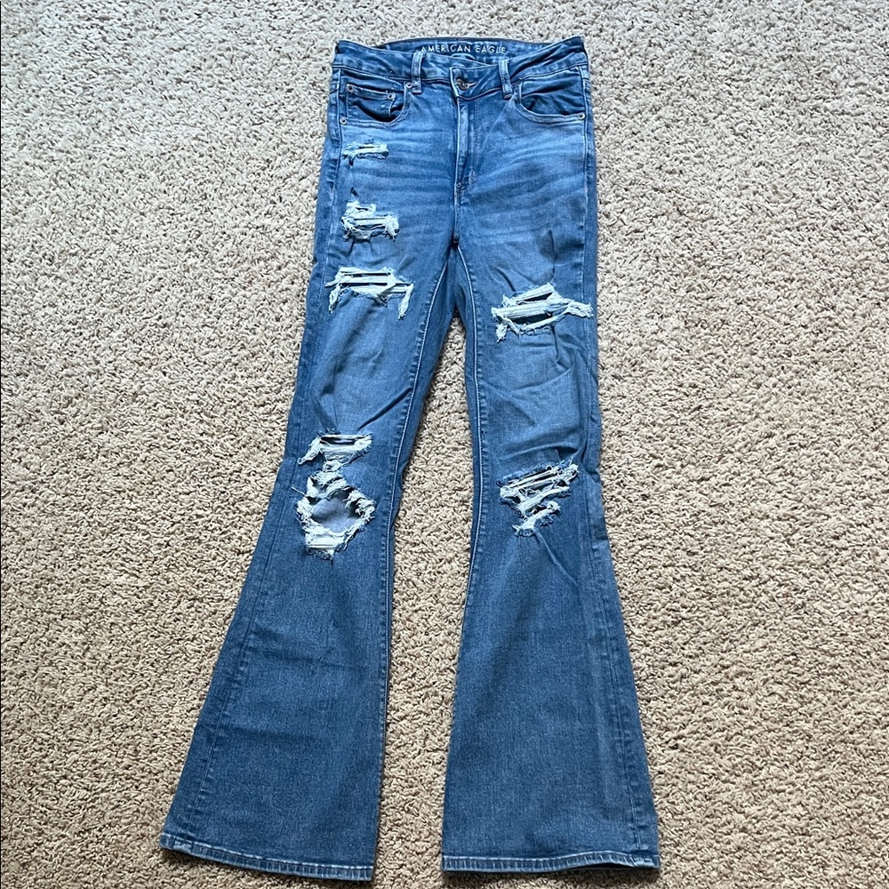 American Eagle Distressed Flare Jeans Size 2 Tall